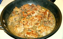 Chukar Piccata in the pan