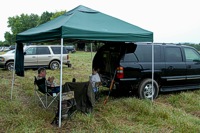 That $100 canopy is suddenly looking like the best purchase of the season. The dog crates in the back of the SUV, the hunting party, the dove stools, guns, jackets - it all gets to dry out a bit as the weather passes through.