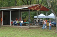 AKC Hunt tests are usually held on the grounds of a private facility - where there may be a clubhouse or other structure - or at public facility, such as this event, at the McKee-Beshers preserve along the Potomac, where the pavillion serves as a hub for the event's activities (including the all-important BBQ vendor).
