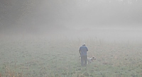 Well before the first run of the day, and before the sun had cooked off the morning fog, this pair gets in a peaceful stroll.