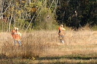 Up goes the chukar, but only one gunner has a safe angle on it.