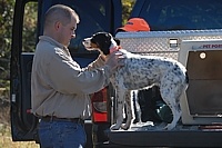 A little post-test time pulling burrs, checking for ticks, and maintaining the bond.