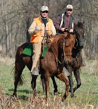 The last brace's scores in hand, the judges ride back to the breakaway to meet the next team of handlers.