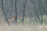 The back course is <i>way</i> down yonder, through the trees. Another brace works its way towards the bird field.